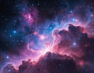 colorful digital illustration of a vibrant cosmic nebula in deep space