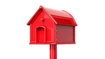 Red house shaped mailbox isolated on blue and transparent background