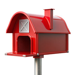Red house shaped mailbox isolated on blue and transparent background