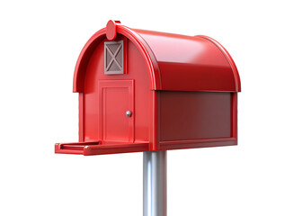 Red house shaped mailbox isolated on blue and transparent background