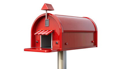 Red house shaped mailbox isolated on blue and transparent background