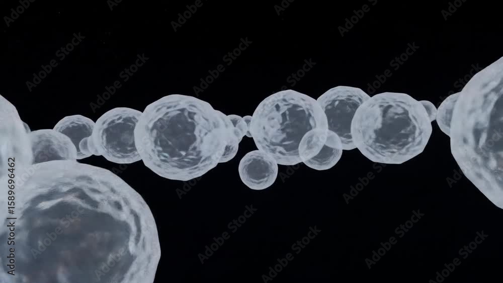 Poster microscopic cell chain abstract - a close-up, abstract view of a chain of translucent, spherical cel