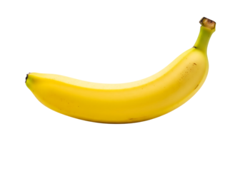 A single ripe fresh yellow banana, healthy fruit snack. Isolated on transparent background, png