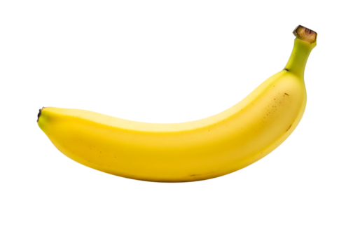 A single ripe fresh yellow banana, healthy fruit snack. Isolated on transparent background, png