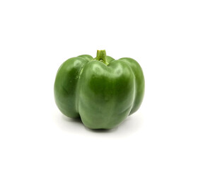 Fresh green bell pepper or, capsicum isolated on white background. Ideal for food packaging, grocery ads, recipes, and healthy eating concepts. Green delicious capsicum.