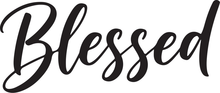 Vector art of blessed in elegant black calligraphy on white background