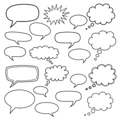 Fototapeta premium Collection of Hand-Drawn Speech Bubbles and Thought Clouds for Creative Communication Projects and Designs