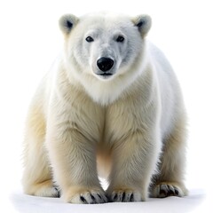 A polar bear stands powerfully, isolated on white background