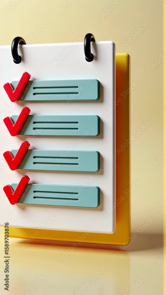 Poster a 3d icon of a task checklist with floating checkmarks, minimalist design, productivity theme.