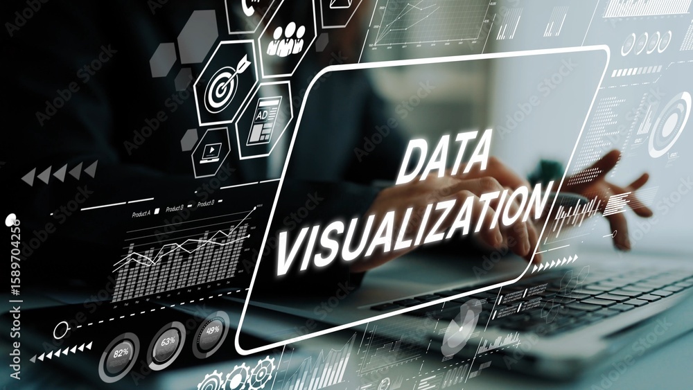 Poster modern data visualization techniques for business analytics and insights presentation. asymptotic sm