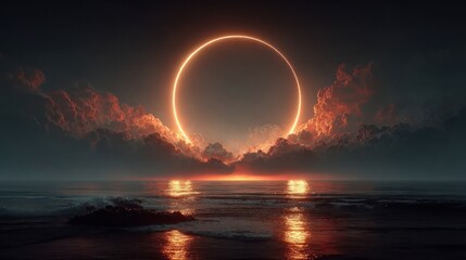 Glowing Light Circle in Colorful Night Sky