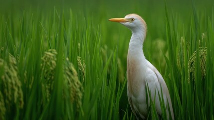 Obraz premium White bird in a rice paddy