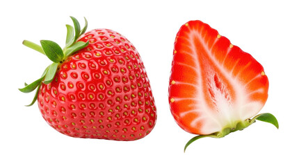 Isolated Fresh Strawberries, Whole and Sliced