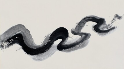 Fototapeta premium Abstract black and gray flowing lines on white canvas