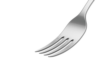 A close-up of a sleek silver fork with polished tines and a reflective surface. 3d illustration