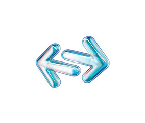 Transparent glass-like 3D bidirectional arrows symbolizing exchange and transfer. 3d illustration