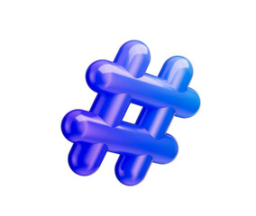 A glossy blue 3D hashtag symbol, representing social media and online connectivity. 3D Illustration