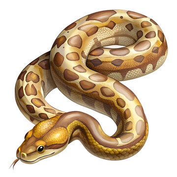 Realistic detailed illustration of a snake in brown and yellow colors on a black background