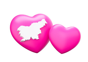 Shiny Pink Hearts With Map Of Slovenia 3d Illustration