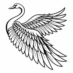 vector illustration of swan wings coloring page