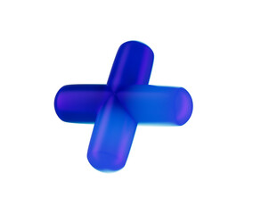 Obraz premium 3D Blue plus sign with a glossy, gradient finish, featuring smooth, rounded edges. 3D Illustration