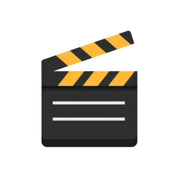 Isolated Film Clapperboard Icon with Yellow and Black Stripes for Cinematic Projects and Video Production