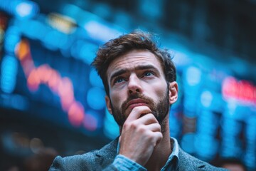 entrepreneur contemplating stock market price decline