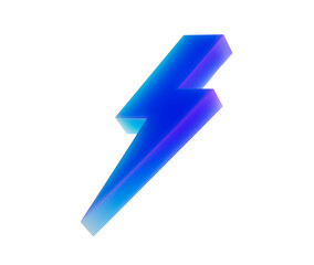 A glowing blue 3D lightning bolt icon with a sleek, modern and electrifying look. 3d illustration
