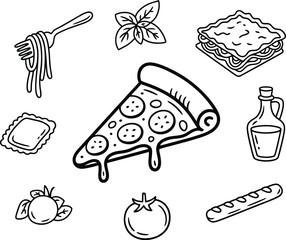 Obraz premium A collection of italian food icons featuring pizza pasta and lasagna
