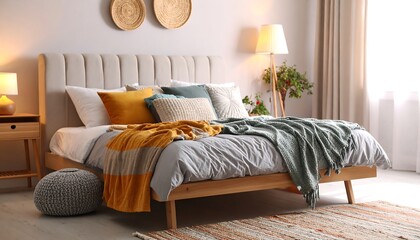 Cozy bedroom interior with a comfortable bed