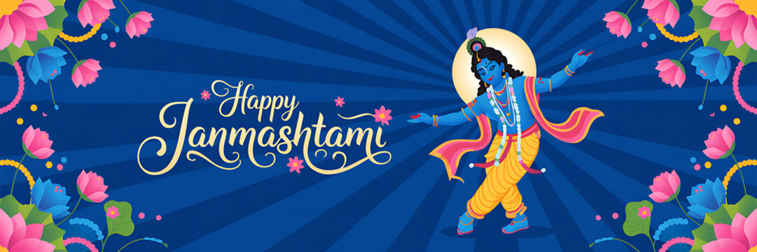 Happy Janmashtami Horizontal Krishna Janmashtami Banner
