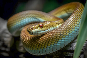Fototapeta premium A snake is curled up on a branch