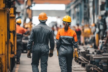 A man and woman in work attire inspect machinery in a timber factory illustrating smart industrial practices