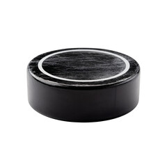 Isolated Black Hockey Puck on Clean White Background for Sports and Recreation Imagery