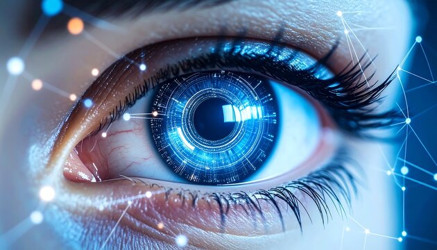Close-up of an eye with digital interface - Powered by Adobe