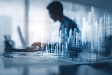 Business intelligence and analytics with a KPI dashboard remote work and social distancing double exposure of a businessman using modern technology