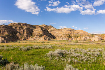 Picturesque landscape with rock formations in The North Dakota in Theodore Roosevelt National Park