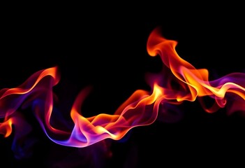 Intricate fire flames dance against a pure black backdrop,  dynamic,  stock