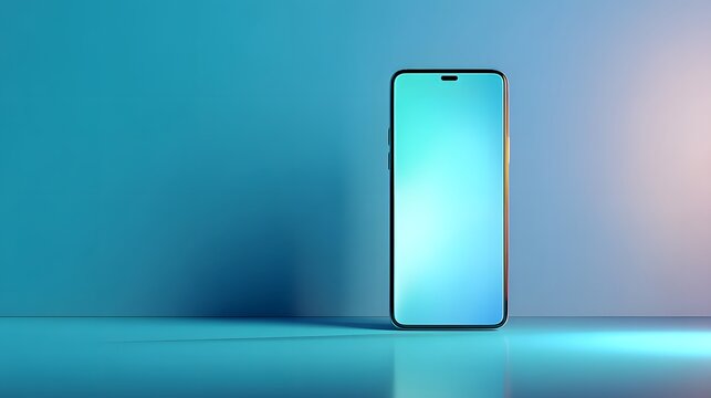Modern smartphone displaying a blank vibrant teal screen, ideal for showcasing apps or mobile technology in a sleek digital presentation.