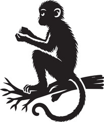 Black and White Monkey Silhouette Vector Set – Sitting, Walking, and Playing Poses