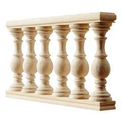Isolated Wooden Railing with Classic Balusters for Architectural Designs and Interior Decor
