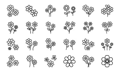 Hand-Drawn Floral and Botanical Silhouette Vector Icons &ndash; Minimalist Flower and Plant Line Art Collection for Spring, Nature, and Eco Designs
