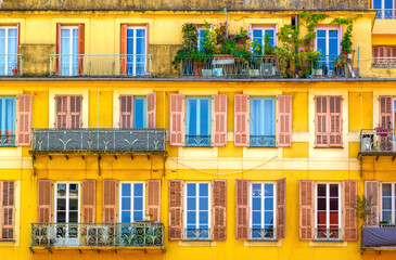 Typical facade of a residential building in southern France