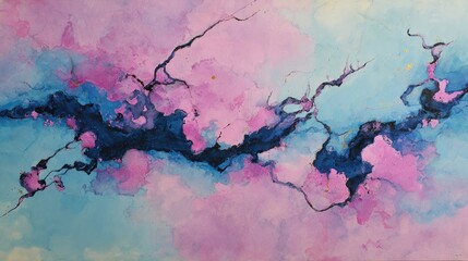 Obraz premium Abstract painting, soft pink & blue, flowing lines