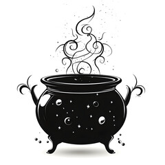 Witch's cauldron brewing magic potion with stars and swirls