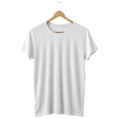 Blank Canvas Tee: A pristine, plain white t-shirt, artfully displayed on a wooden hanger. The clean lines and simplicity make it a versatile base for creative designs.