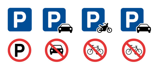 parking sign set for car motorcycle and bicycle


