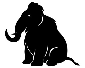 Obraz premium Black mammoth sitting on ground silhouette icon vector illustration