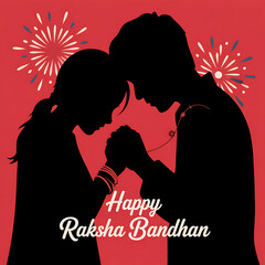 Happy Raksha Bandhan Silhouette of Brother Sister with Fireworks | Raksha Bandhan Poster