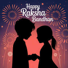 Happy Raksha Bandhan Silhouette of Brother Sister with Fireworks | Raksha Bandhan Poster